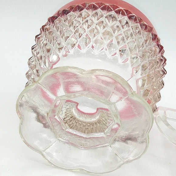 Indiana Glass Ruby Flash Diamond Point Pressed Glass Creamer Sugar Bowl Vintage - Picture 9 of 13